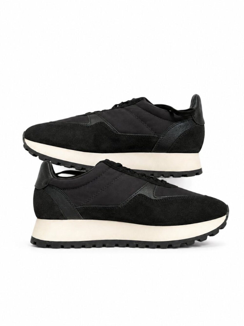 ZARA Platform Sneakers Women’s 9 EU 40 Black Suede Leather Nylon Chunky Shoes